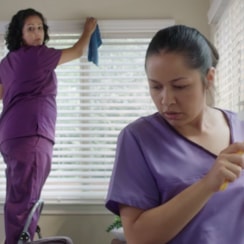 A Latinx daughter accompanies her mother in her work cleaning houses.
